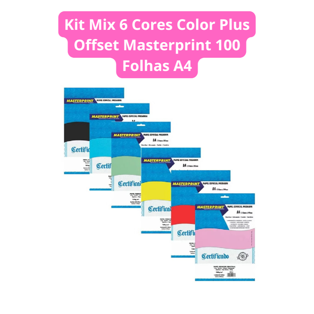 Kit Mix 6 Cores Color Plus Offset Masterprint 100 Folhas A4