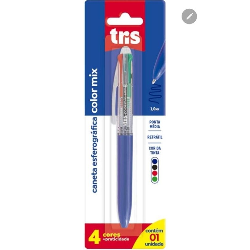 Caneta Esferográfica  TRIS 4 Cores Color Mix 1,0mm 1 Unidade - Tris