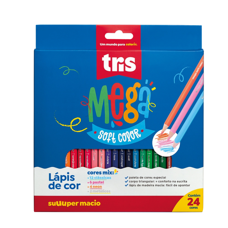 LAPIS DE COR TRIS MEGA MIX 24 CORES CJTO