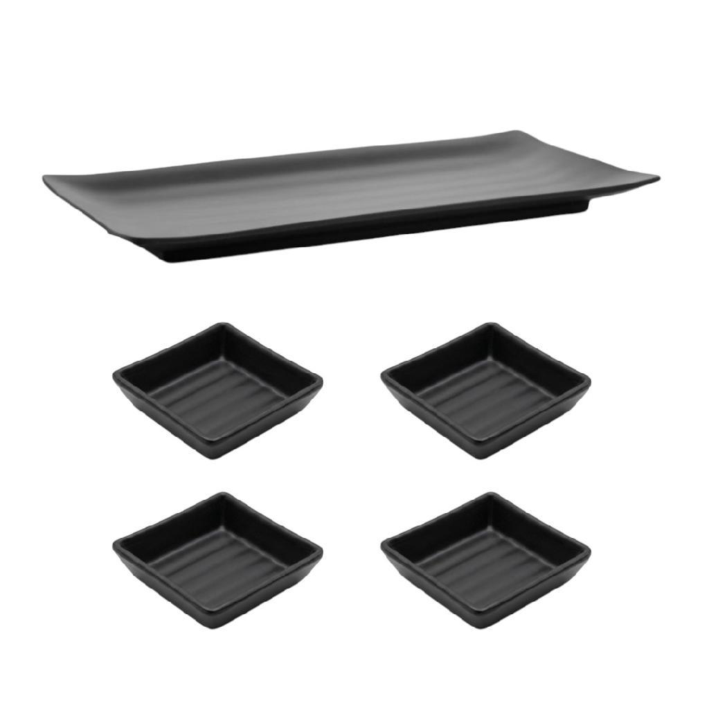 Conjunto Oriental 1 Travessa E 4 Porta Shoyus Pretos Sirva Seu Jantar Com Cara De Restaurante