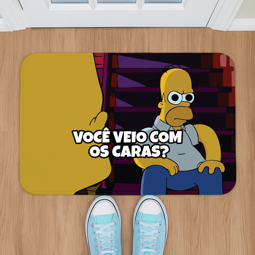 Tapete de Porta Geek Simpsons Homer Veio Com Os Caras Bart 60×40 Decorativo, Antiderrapante, Costura Reforçada