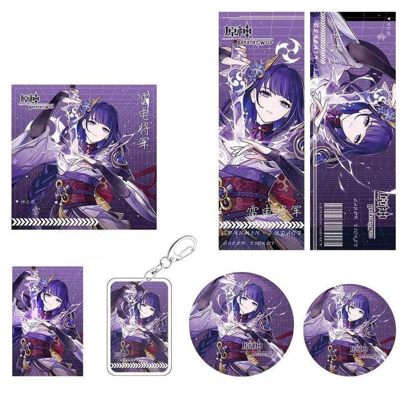 6 Peças Genshin Impacto Anime Sorte Saco De Presente Dos Desenhos Animados Raiden Shogun Coleção Porta-Caras Carrinho LO