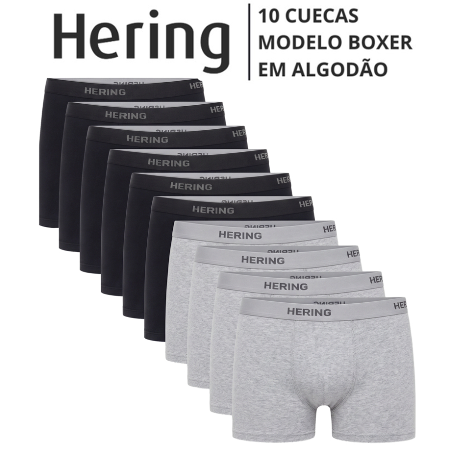 Kit 10 Cuecas Boxer Hering Em Algodão Box Adulto Original