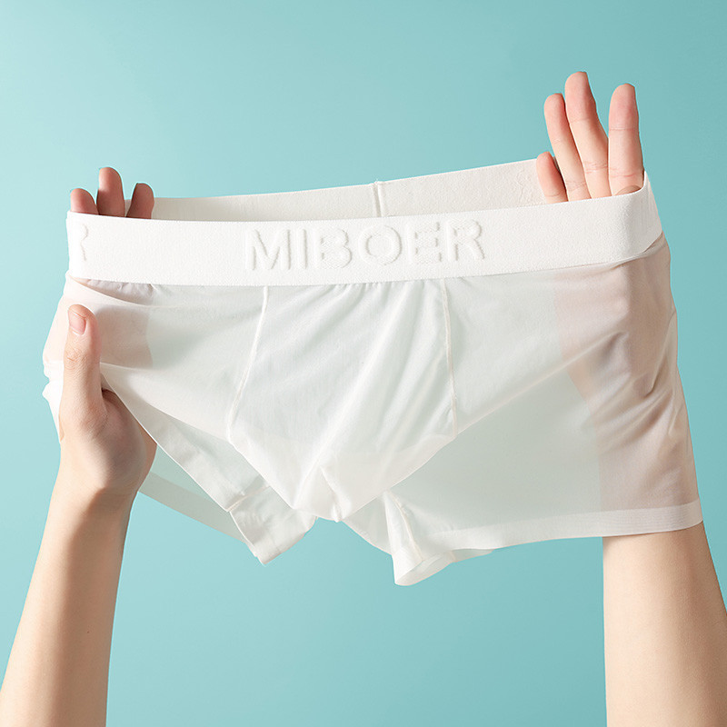 Cuecas Boxer Masculinas Ultrafinas Transparentes de Seda Gelada, Secagem Rápida, Cintura Média para Jovens 2026 G9KV