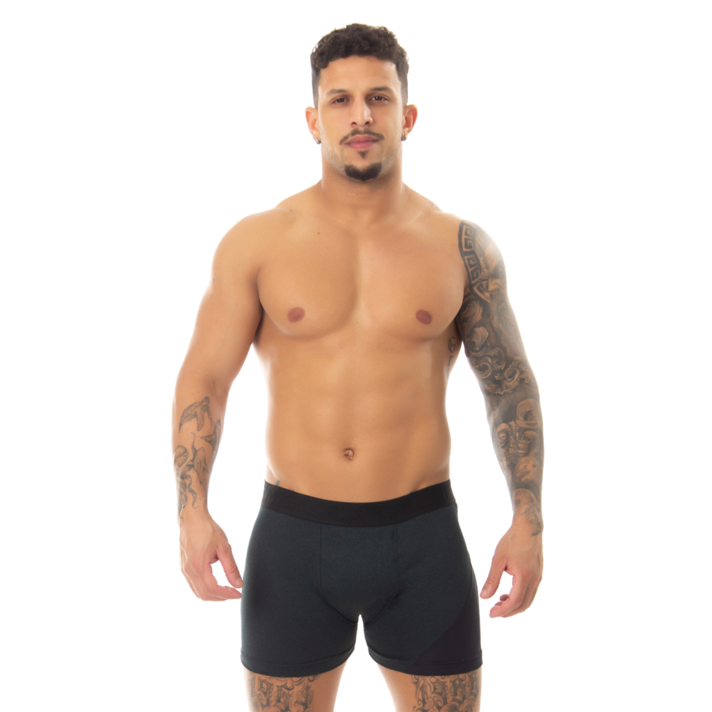 Cueca Boxer Bicolor em Microfibra com Detalhe Lateral