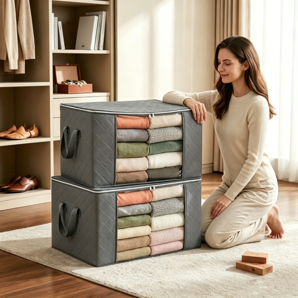Blanket Organizer Bag Coat Wardrobe Organizer Box Large Clothes Box Anti-Dust Moisture Closet