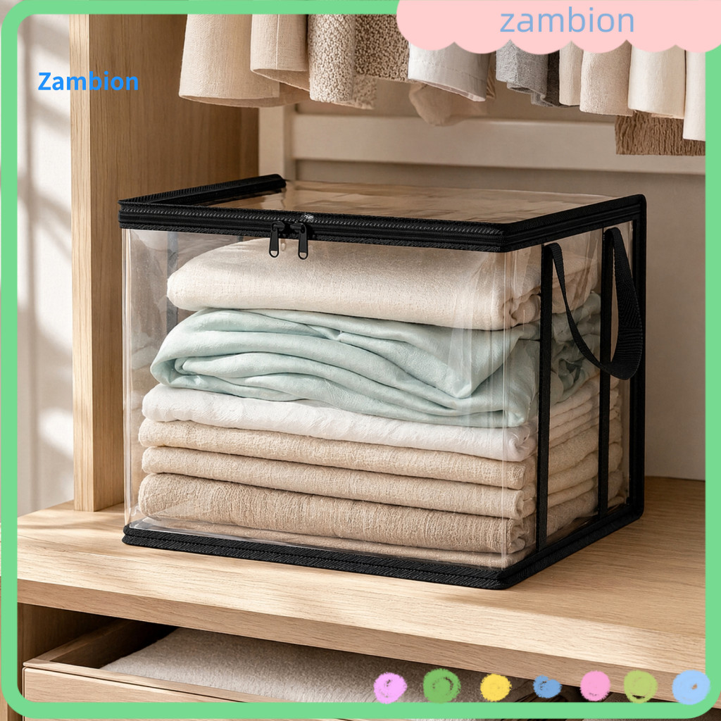 Capacity Storage Bag Moisture-proof Book Clothes with Lid Handles Transparent Dustproof Organizer for Books Toys – Dur