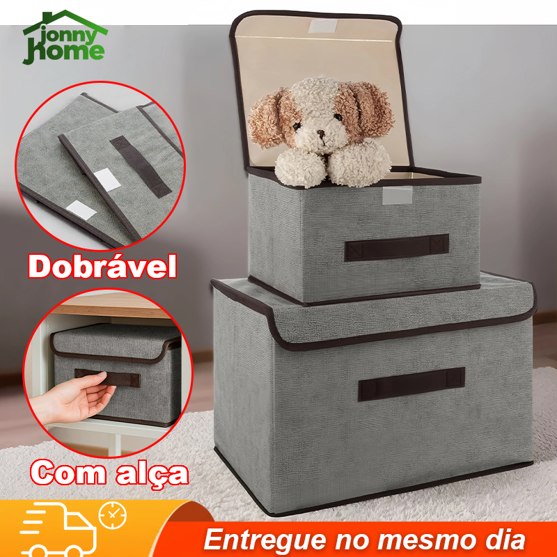 Kit Multipurpose Organizer Boxes Foldable TNT Fabric with Lid for Clothes Toys Objects