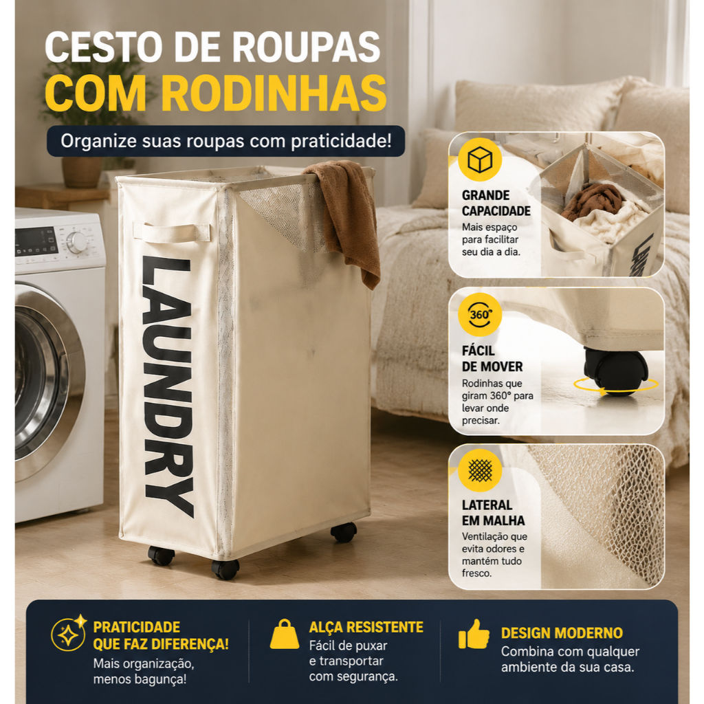 Cesto de Roupa Suja Oxford Slim, Universal Laundry Basket, Organizador para Clothes, Multiuso Organizador