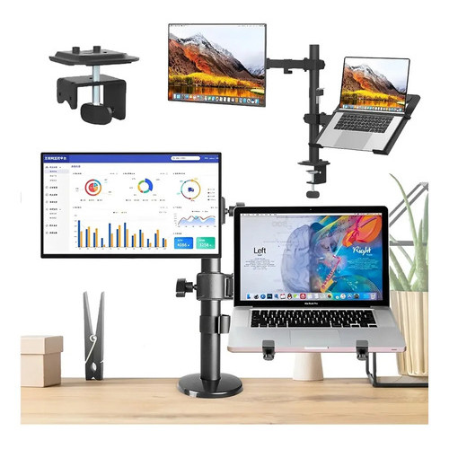 Suporte Duplo Articulado de Mesa para Monitor e Notebook BMAX GN074 VESA 75/100 Até 8kg Cada