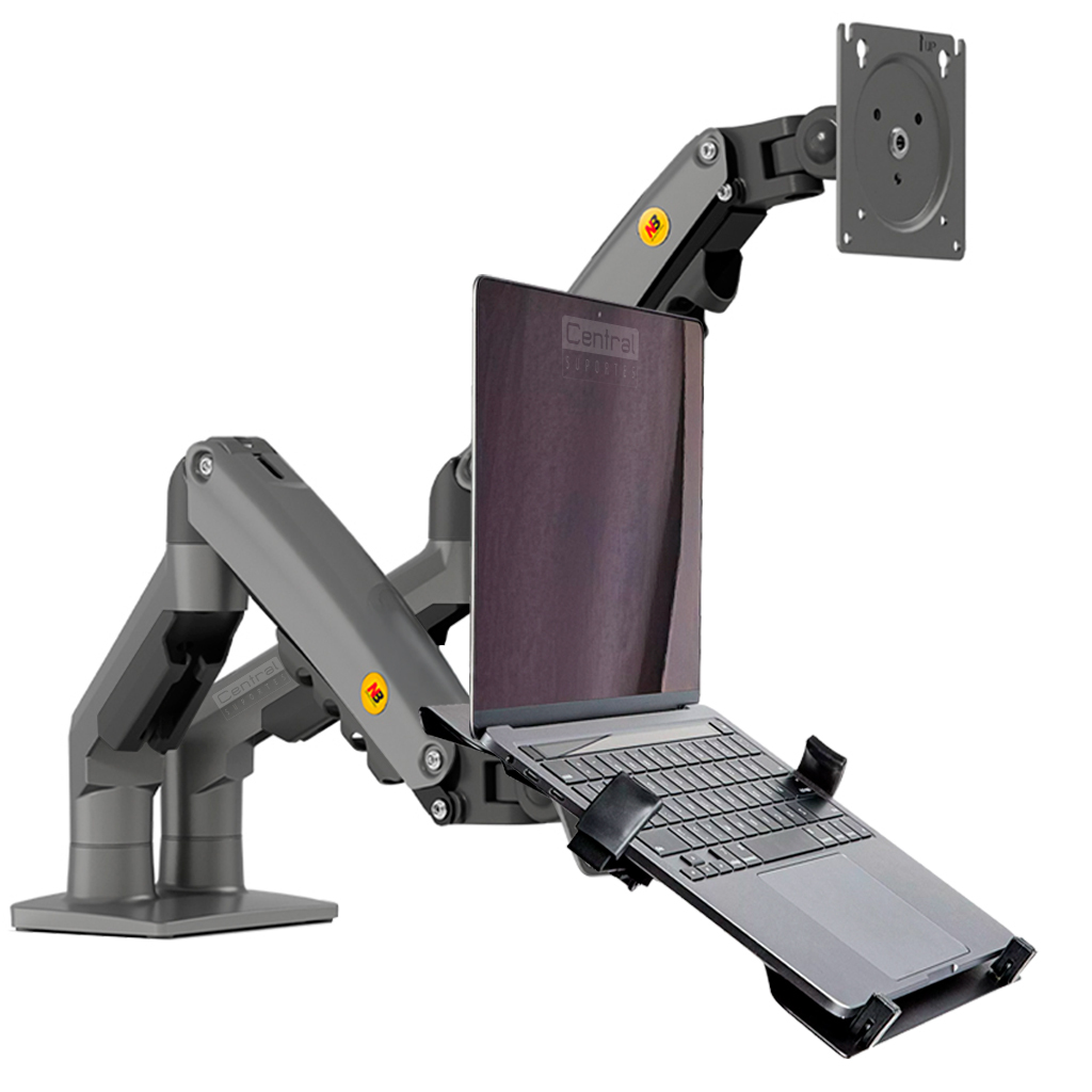 Suporte Articulado 2 Monitores North Bayou F160 Pistão a Gás e Bandeja para Notebook NBH-2