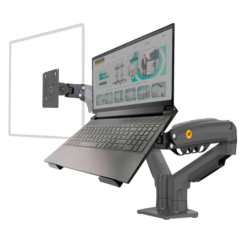 Suporte Articulado Duplo para Monitor e Notebook Braço Pistão a Gás F160 com Bandeja NBH-1