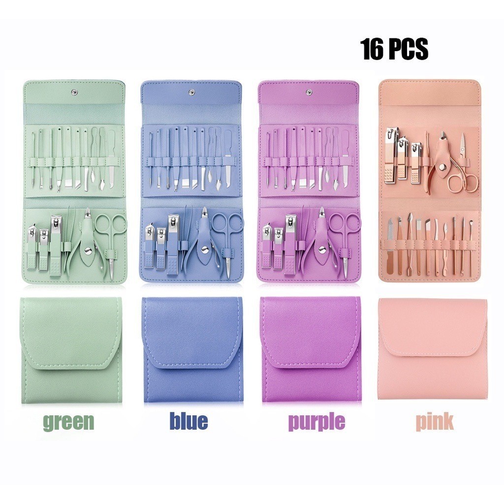 Kit Manicure COM 16 Pçs  Set Professional Aço Inoxidável Cutícula Nippers Cortador De Unhas Da Arte Do Prego Ferramentas Colher Empurrador To