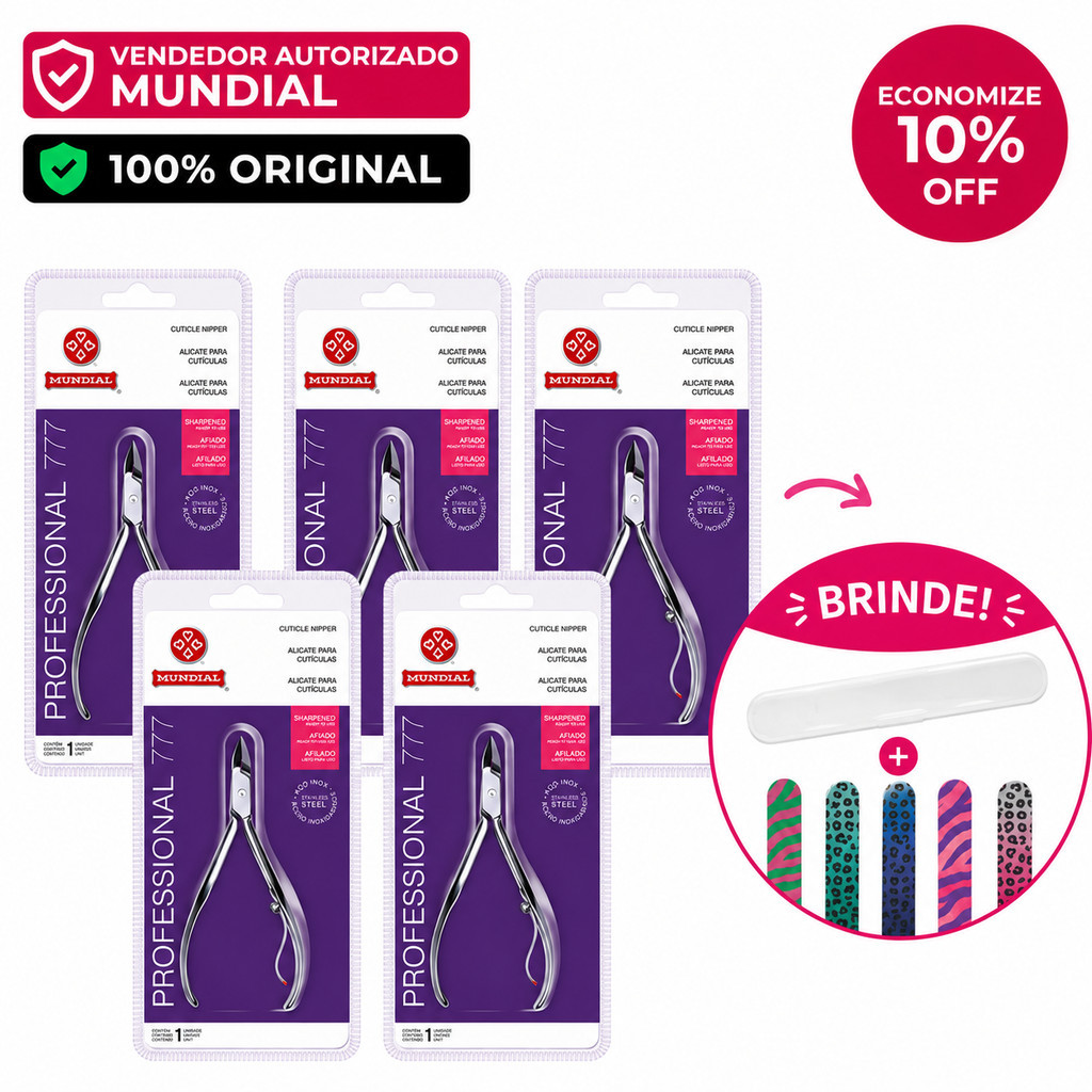 Kit 5 Alicates Mundial 777 Professional Premium – Alta Precisão para Manicure Profissional