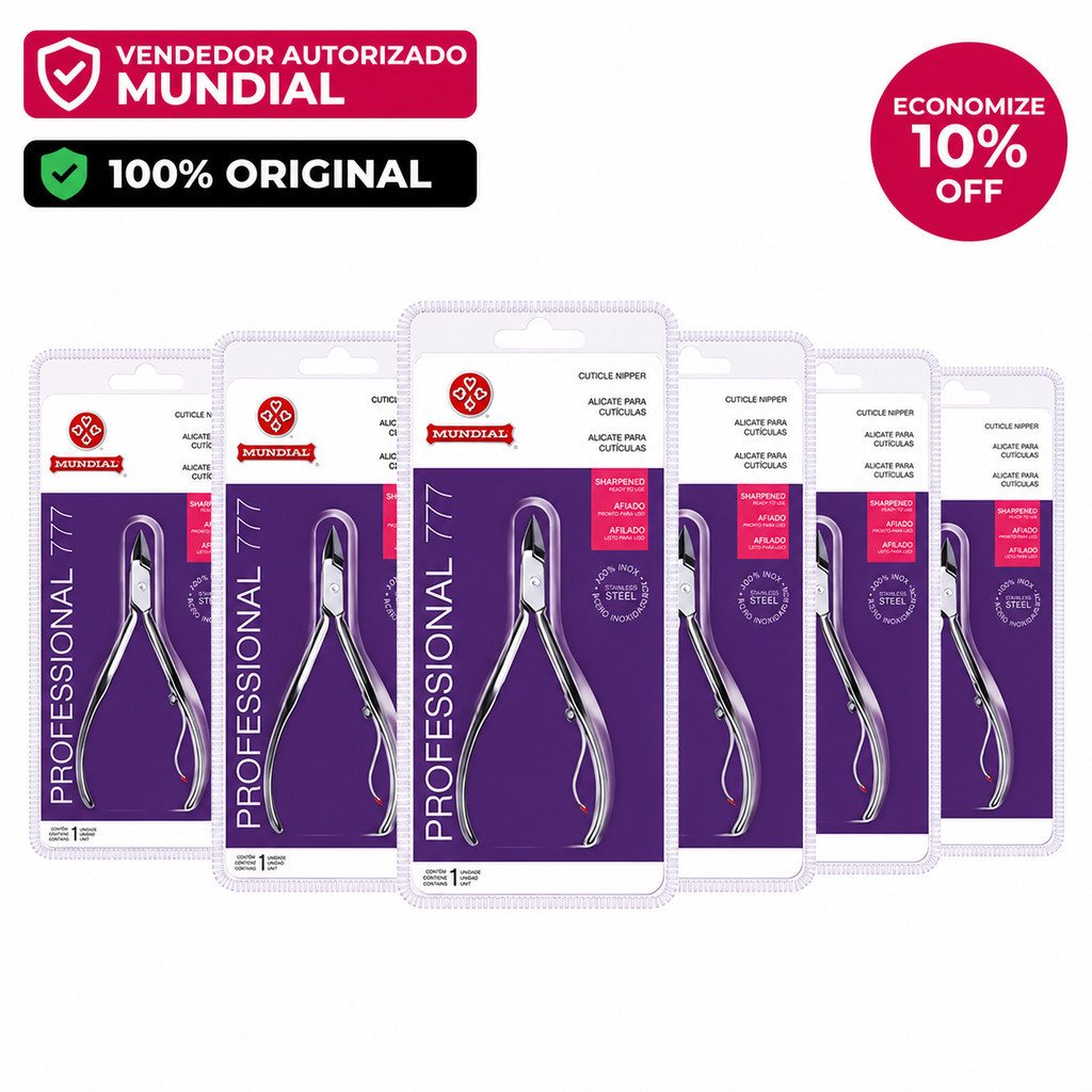Kit com 6 Alicates Mundial 777 Professional Premium / Qualidade Profissional para Manicure