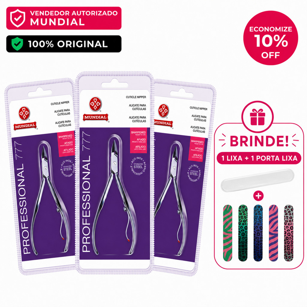 Kit 3 Alicates Mundial 777 Professional Premium – Manicure Profissional Original