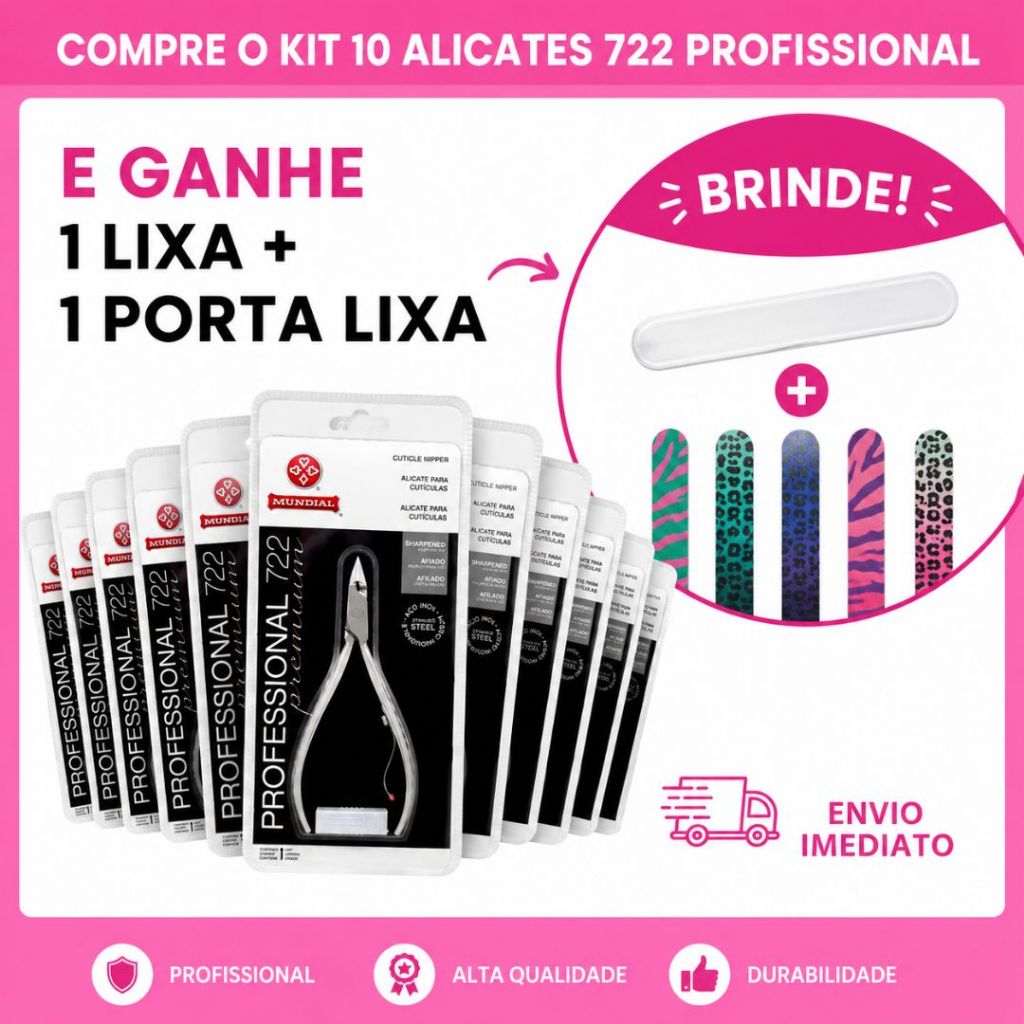 Kit 10 Alicates Mundial 722 Professional Premium – Manicure Profissional Original
