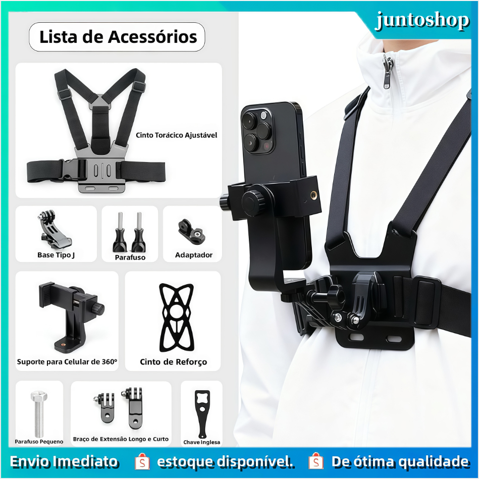 11 Kits Suporte Peito Peitoral Para Celular E Câmera Esportiva Gopro Chest Band Ajustável 360° Colete Vídeo