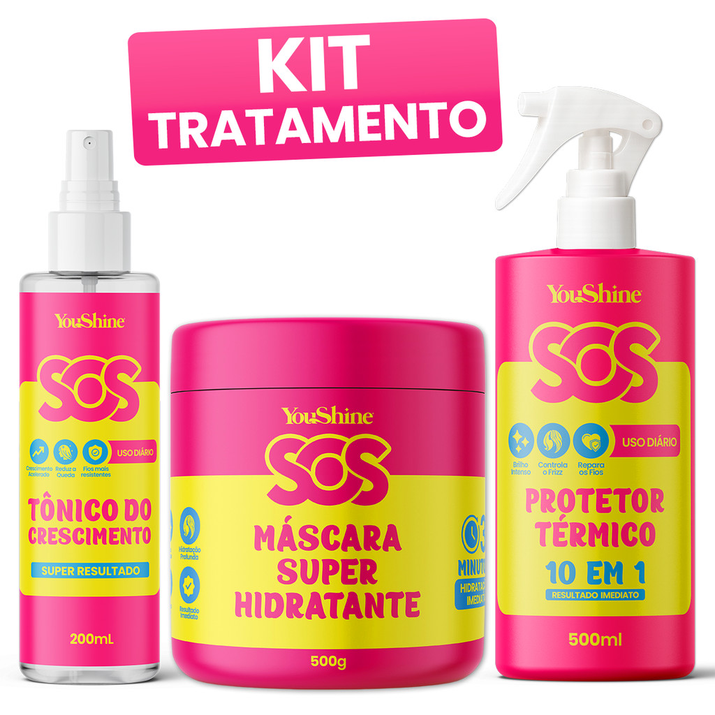 Kit 3 Em 1 SOS Máscara Protetor Térmico e Tônico Crescimento Capilar YouShine Super Resultado