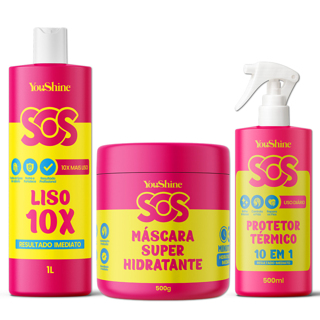 Kit SOS Progressiva Liso 10x Protetor Termico 10 em 1 Máscara Super Hidratante YouShine Hidratação