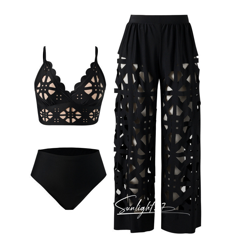 Conjunto de biquíni de 3 peças para mulheres, conjunto de maiô com calças compridas e design moderno, roupa de banho sex