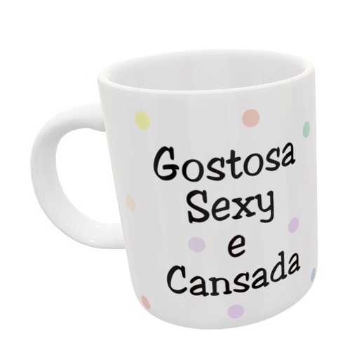 Caneca Flork Personalizada Porcelana Meme Divertida-Gostosa Sex e Cansada