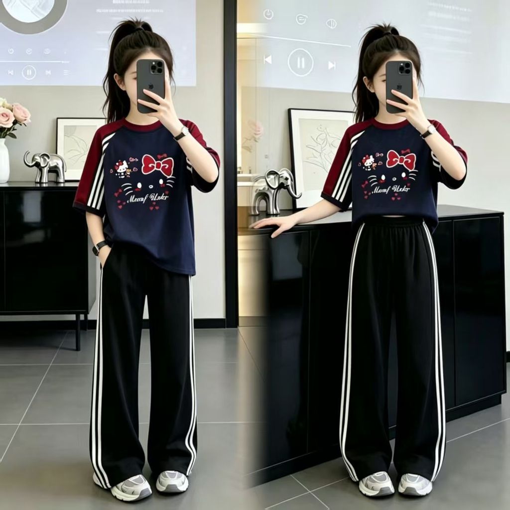 Calças Casuais De Seda Gelo De Manga Curta Terno Esportivo Estilo Estrangeiro Meninas Verão 12 Anos Roupas Femininas Sex