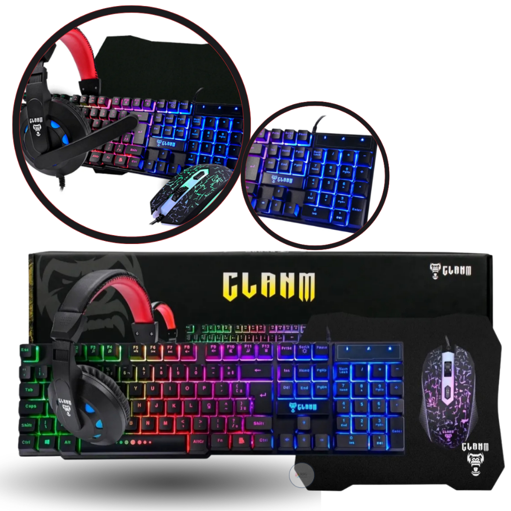 Kit Gamer Nightmare Clanm Teclado Mouse Fone Mousepad Preto