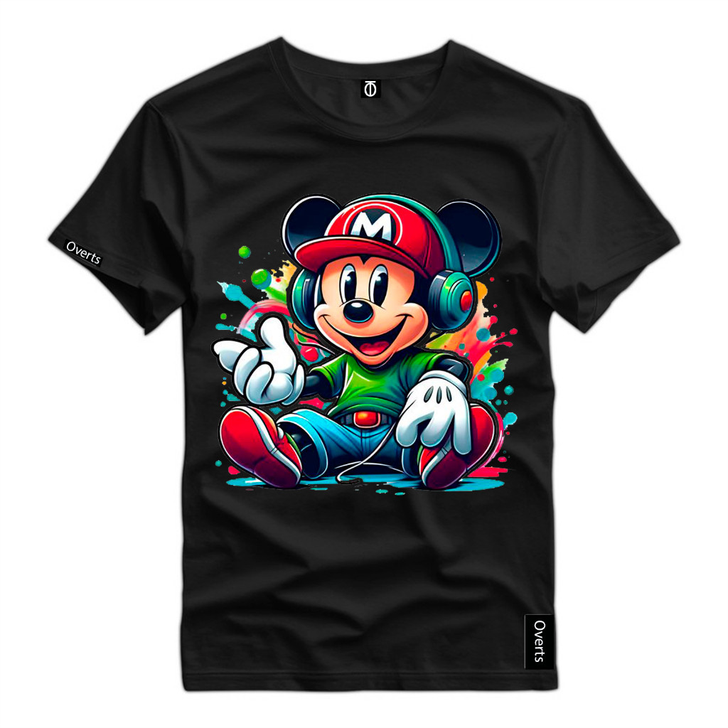 Camisa Masculina Mickey Mouse Fone Style -046 Estampado Camiseta Personalizada Malha Algodao