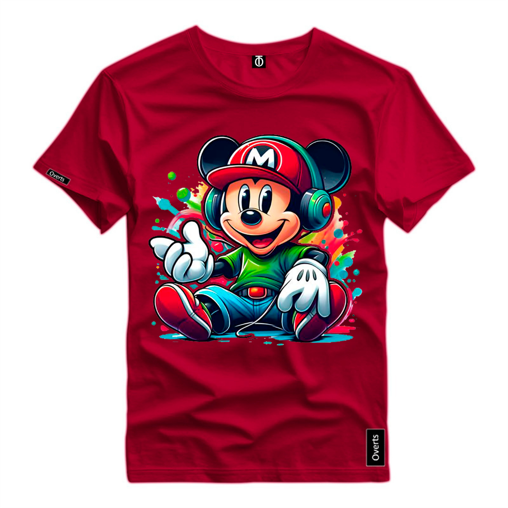 Camiseta Masculina Mickey Mouse Fone Style -046 Estampado Camisa Personalizada Malha Algodao