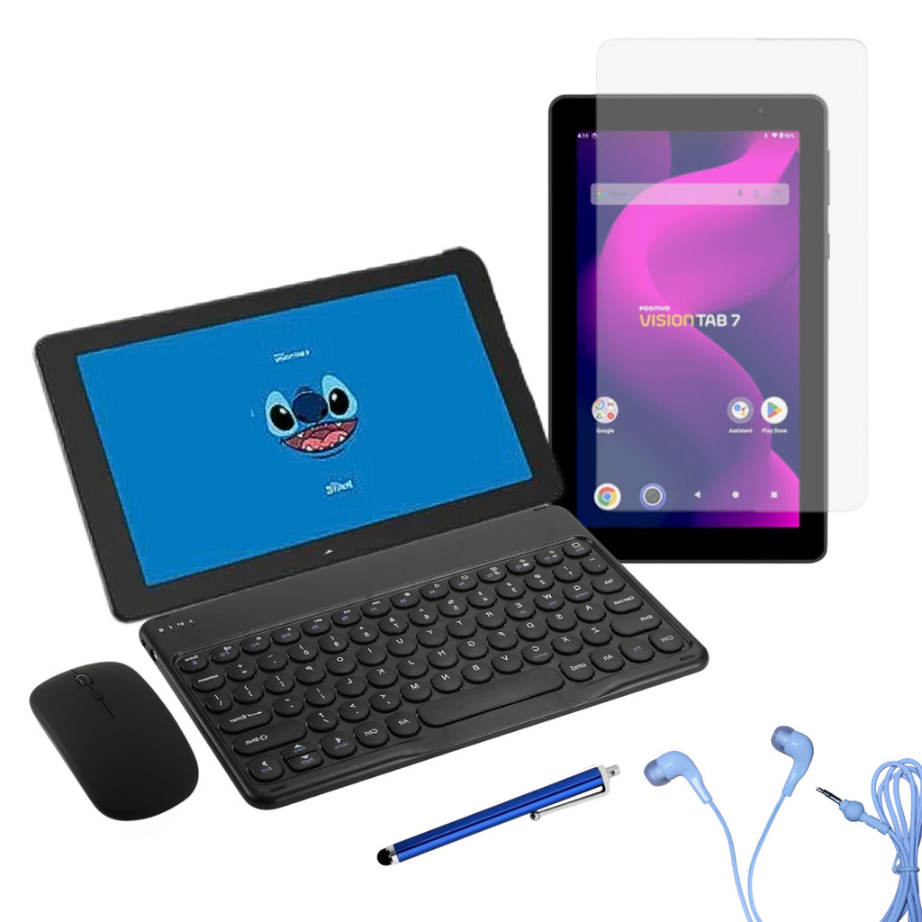 Kit 4 Itens película + teclado e mouse + caneta touch + fone de ouvido para Vision tab 7 Polegadas Stitch