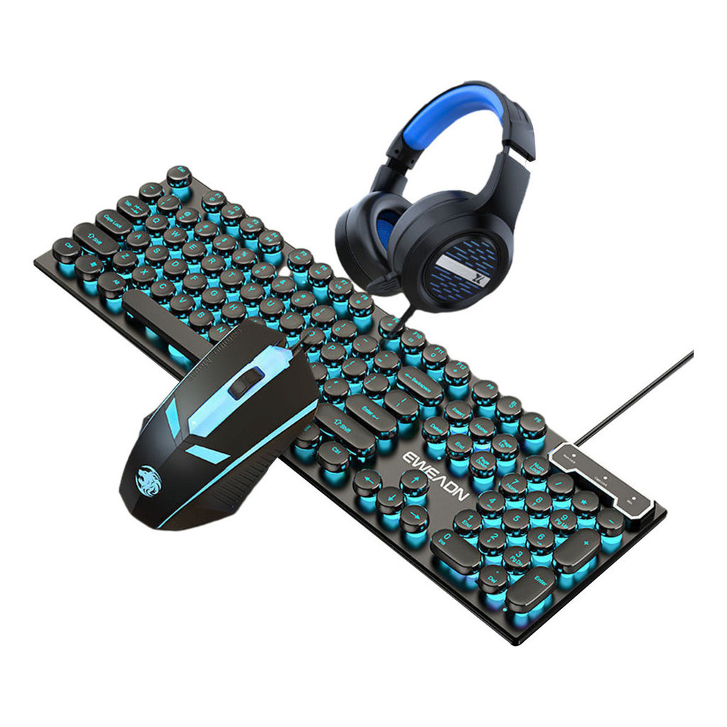 Teclado Mecânico Com Fio + Mouse Para Jogos +fones De Ouvido