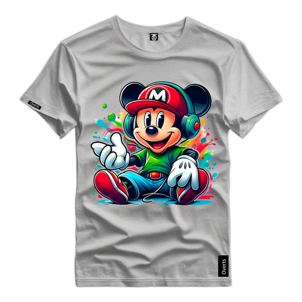 Camiseta Basica Masculina Desenho Mickey Mouse Fone Colorido 100% Algodão Flanelado Cores Top