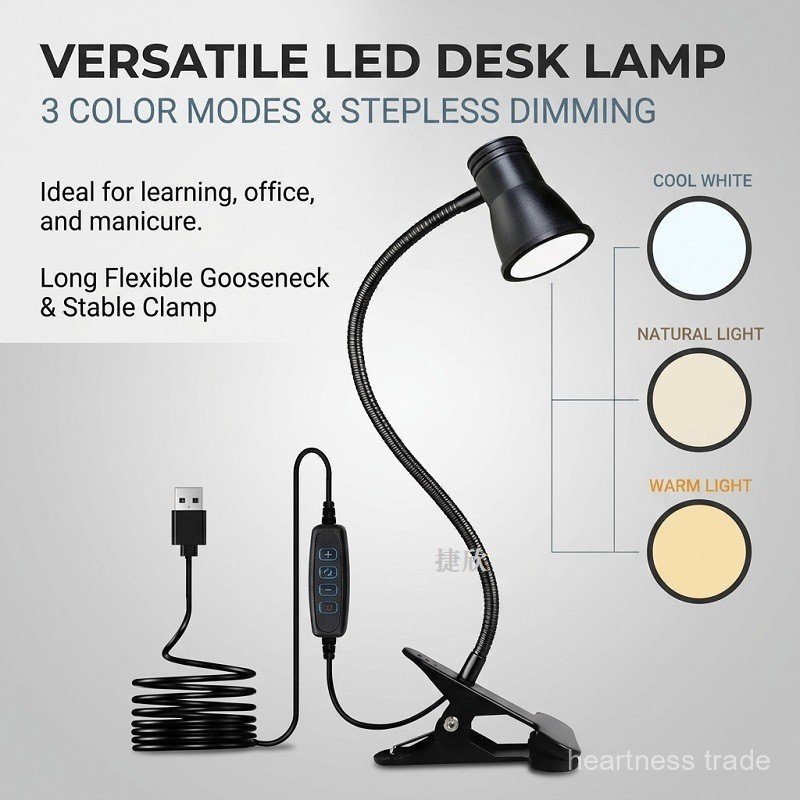 Candeeiro de mesa com clipe de LED, aprendizagem de proteção ocular, lâmpada de atmosfera de cabeceira para selfies