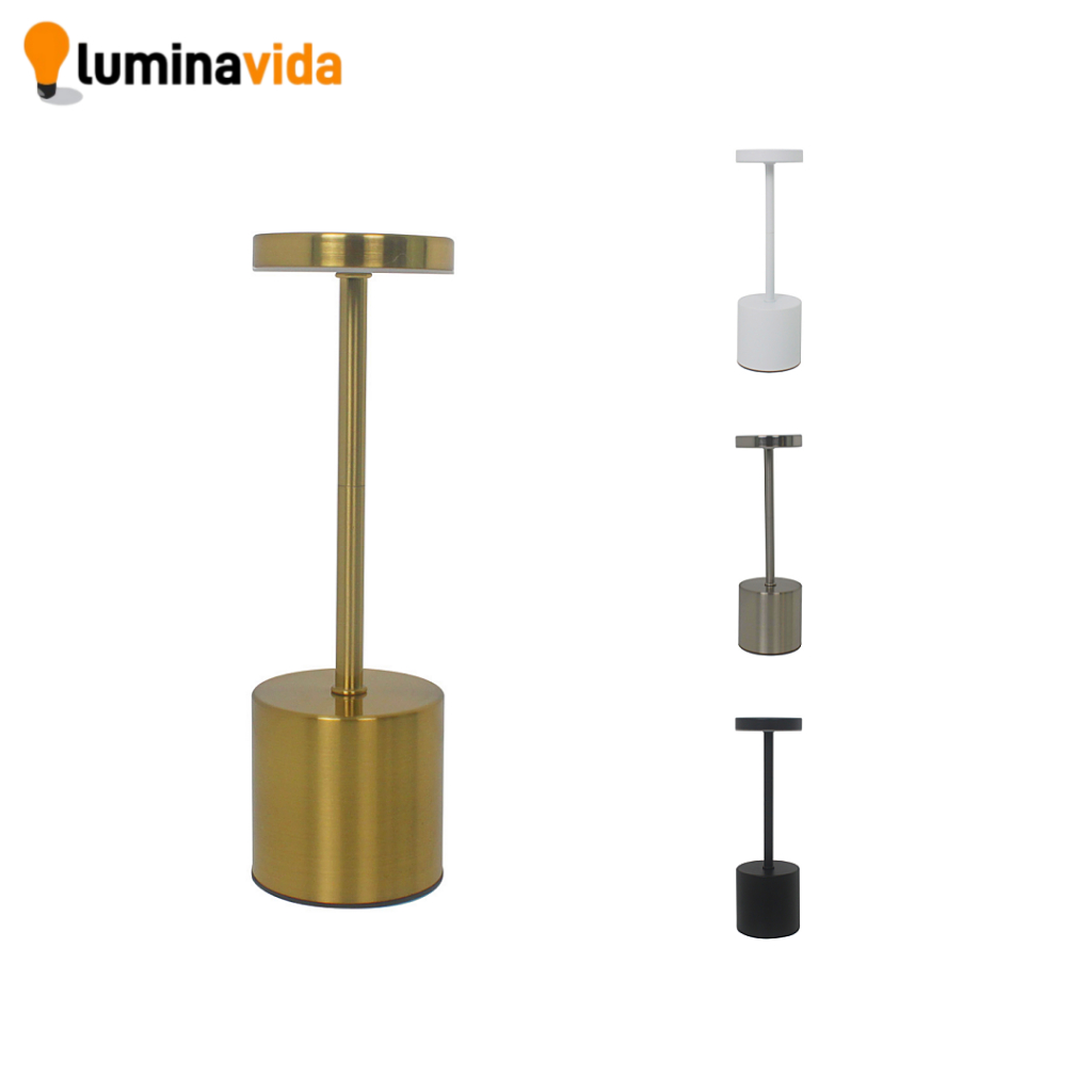 Luminária de Mesa Touch LED Recarregável Sem Fio Candeeiro Dimerizável em Alumínio Abajur Portátil