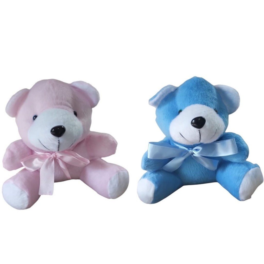 Kit com 2 ursos de pelúcia - Rosa e azul - 20 cm