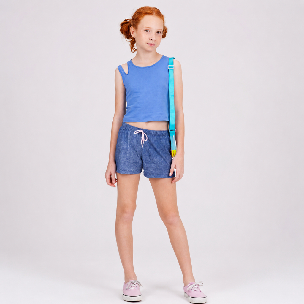 Conjunto Infantil Cropped Detalhe Ombro Azul