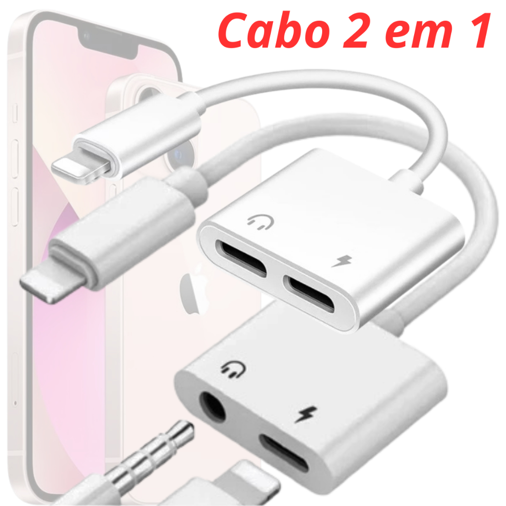 Cabo 2 em 1 Adaptador de Fone de Ouvido Entrada Áudio Aux para Modelos iOS iPhone ANDROID