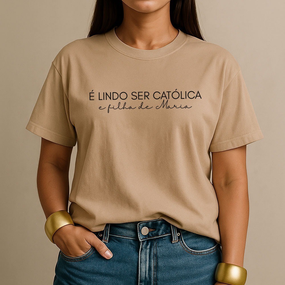 Camiseta Feminina Católica É Lindo Ser Filha de Maria 100% Algodão Moda Casual Estilosa