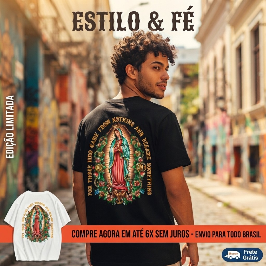 Camiseta Unissex Estilo & Fé Virgem Maria Streetwear Casual Manga Curta Premium