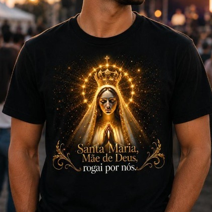 Camiseta Casual com Estampa Gráfica Tema Santa Maria Mãe de Deus Religião Católica Cristã