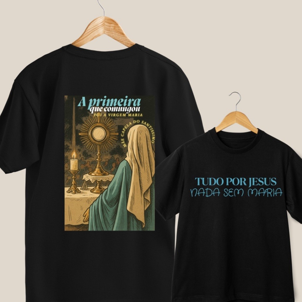 Camiseta Católica Virgem Maria Tudo Por Jesus Unissex Camisa Casual 100% Algodão Envio Rápiso