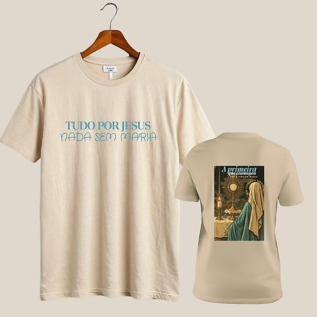 01 Camiseta Católica Virgem Maria Tudo Por Jesus Unissex Camisa Casual 100% Algodão Envio Rápiso