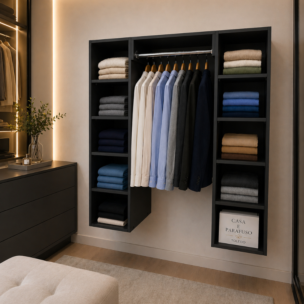 Nicho Closet Sapateira Com Cabideiro Arara aberto -Organização e Praticidade para seu Quarto-88