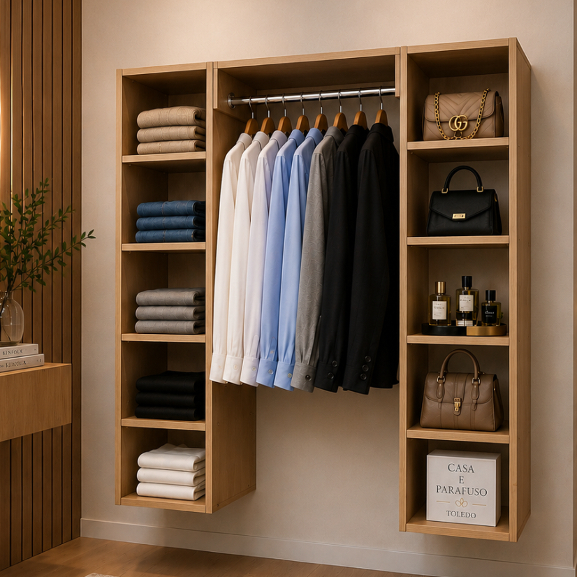 Closet Sapateira Com Cabideiro Arara aberto - Organização e Praticidade para seu Quarto-88