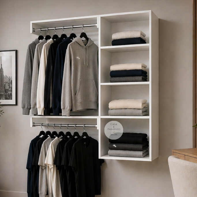Arara Suspensa de Parede com Cabideiro – Closet Aberto Organizador de Roupas- 67
