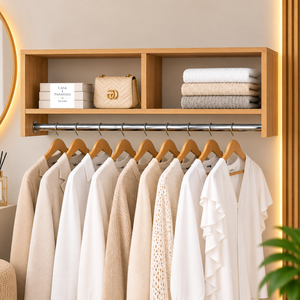 Kit 4 Cabideiros de Parede com Nichos Organizador de Roupas e Closet- 64