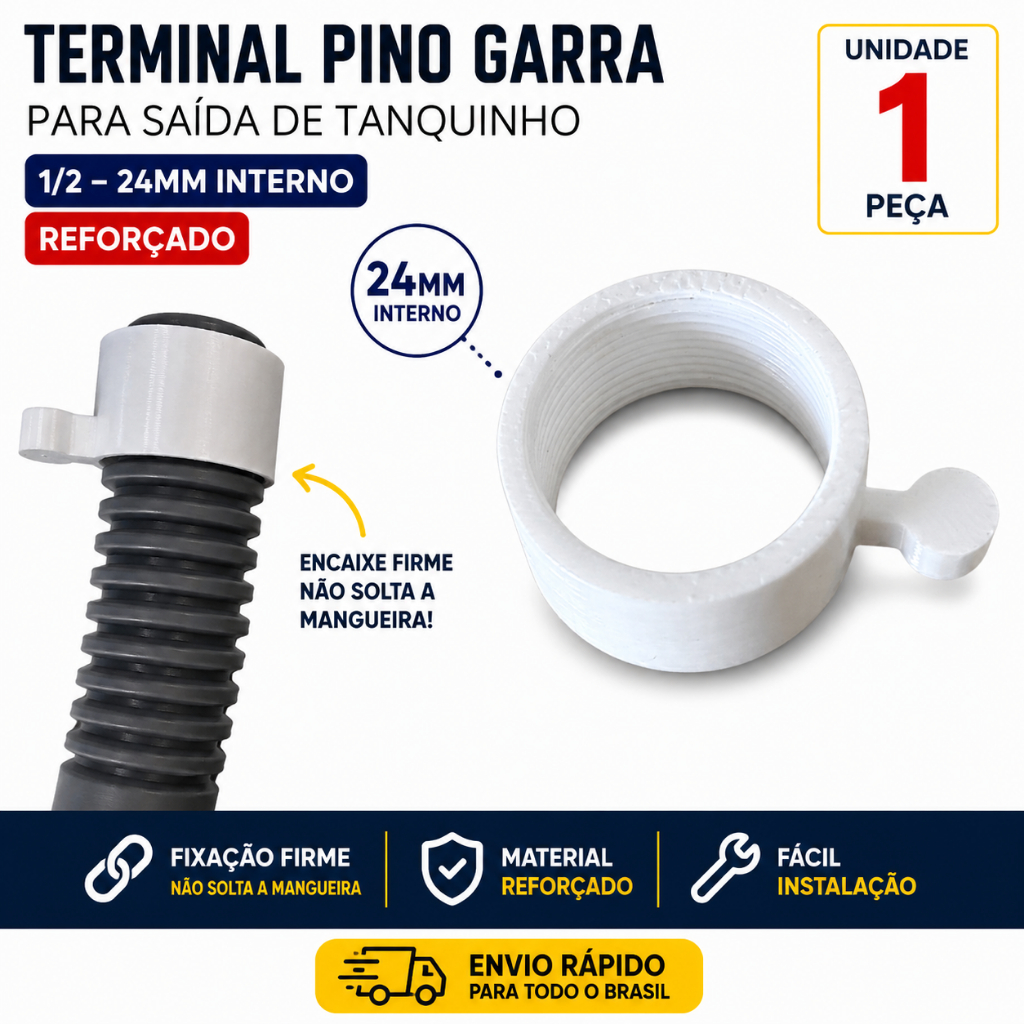 Terminal Pino Garra Mangueira Saída Tanquinho 1/2 24mm Interno Reforçado Unidade