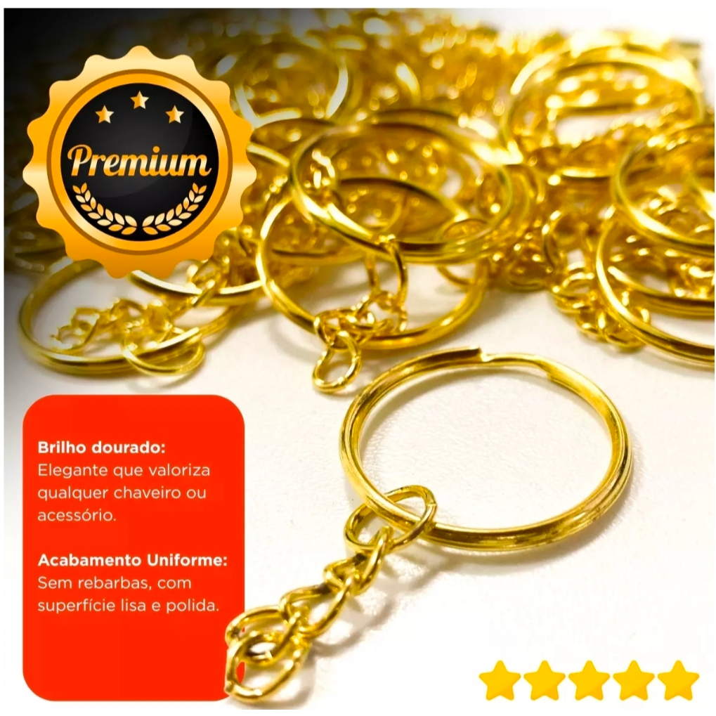 Argola de chaveiro 10 unidades 24mm 20mm dourado e prata