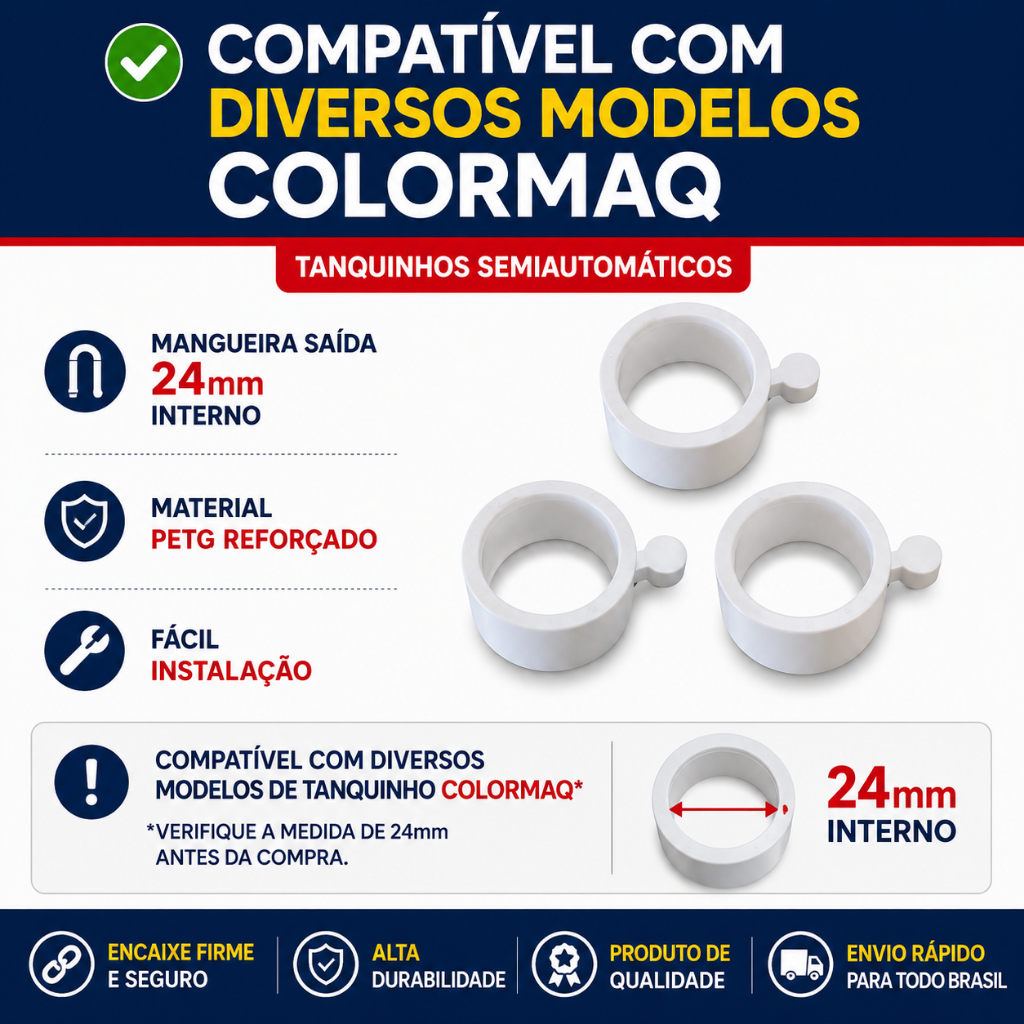 Kit 3 Terminal Pino Garra Colormaq Tanquinho Saída Mangueira 24mm Reforçado
